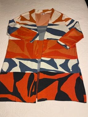 NorthStyle Orange Multi Open-Front Abstract Stripe Cardigan